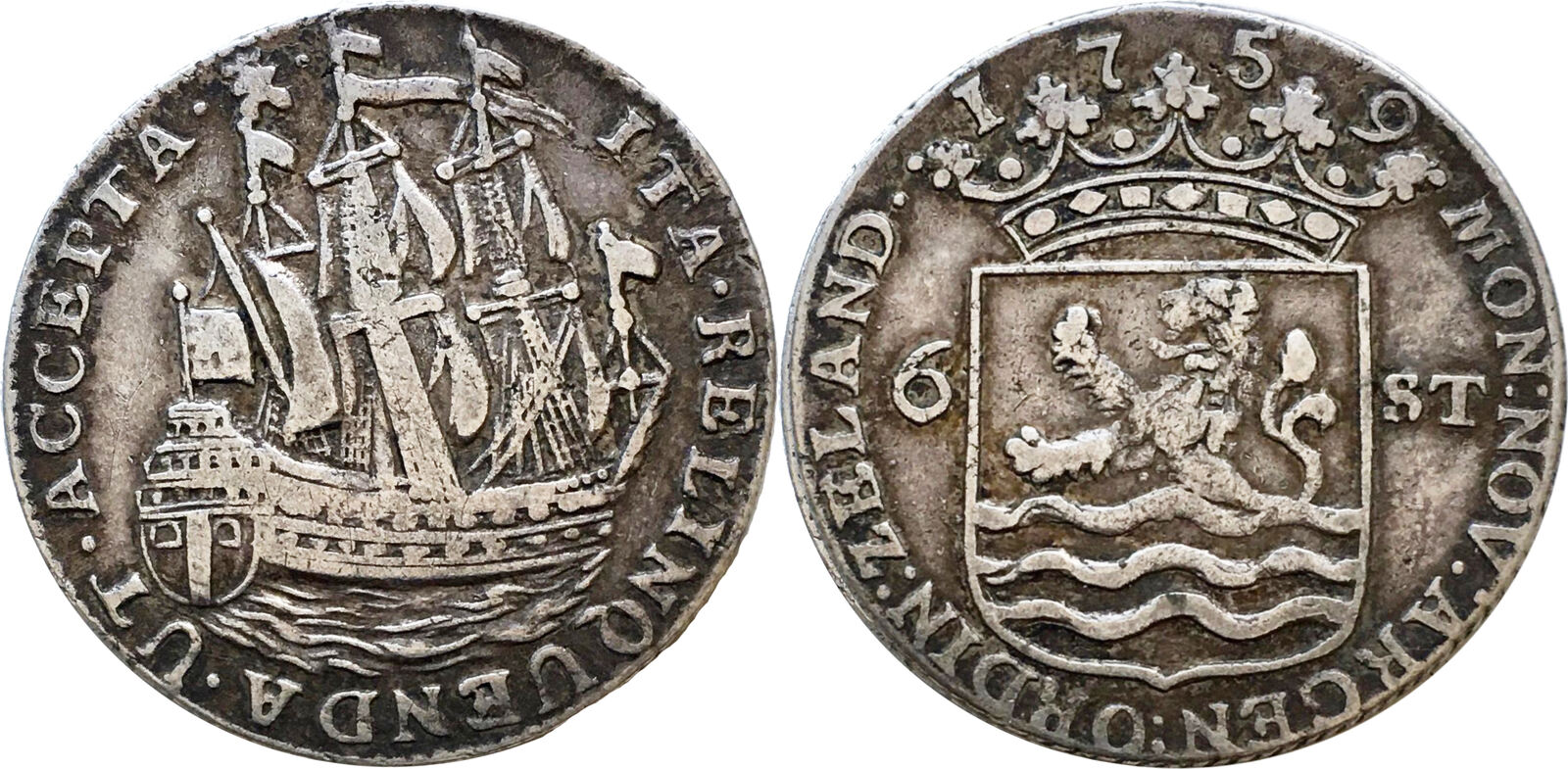 Netherlands Provincial Coinage Zeeland 6 Stuiver Scheepjesschelling