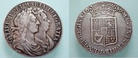 GREAT BRITAIN; WILLIAM & MARY: HALF CROWN: 2ND BUST/FROSTED CAUL/PEARLS; VF; GRAFFITI REVERSE