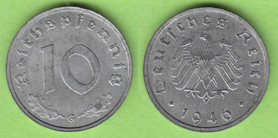 Alliierte Besatzung 10 Reichspfennig 1946 G Seltener Jahrgang Sehr