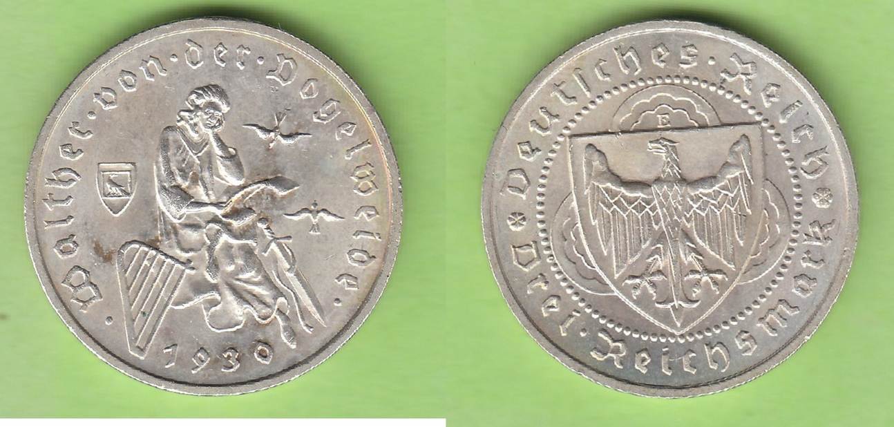 Weimarer Republik 3 Reichsmark 1930 E Walther Von Der Vogelweide Toll