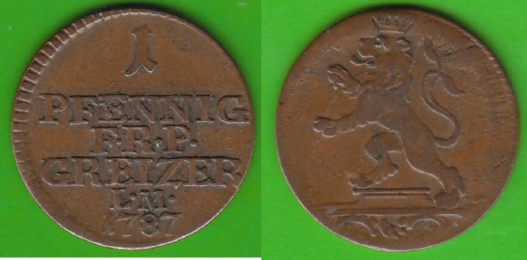 Reuss ältere Linie zu Obergreiz 1 Pfennig 1787 Heinrich XI 1723 1800