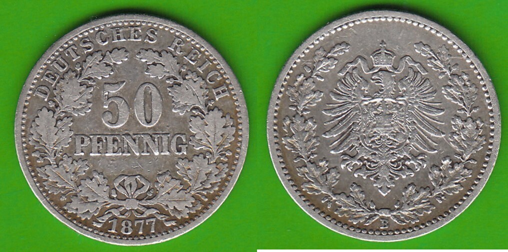 Kaiserreich 50 Pfennig 1877 B Bessere Ausgabe VF VF MA Shops