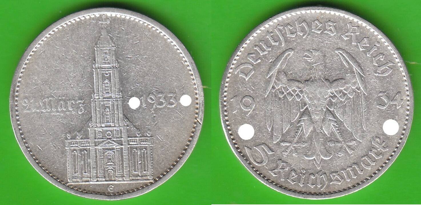 Drittes Reich 5 Reichsmark 1934 E Kirche mit Datum 21 März 1933