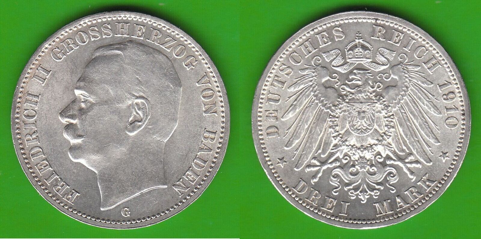 Baden 3 Mark 1910 Friedrich II 1907 1918 Toll Erhalten UNC CH UNC