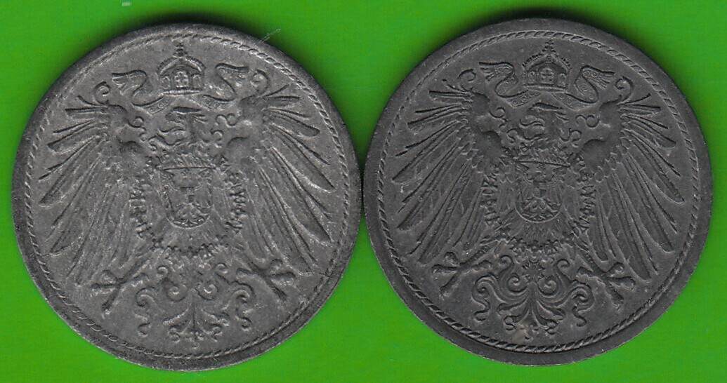 Kaiserreich 10 Pfennig 1920 1921 2 Münzen hübsch AU MA Shops