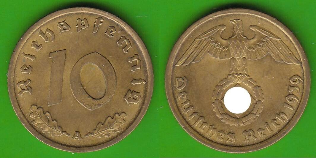 Drittes Reich 10 Reichspfennig 1939 A AEF EF MA Shops