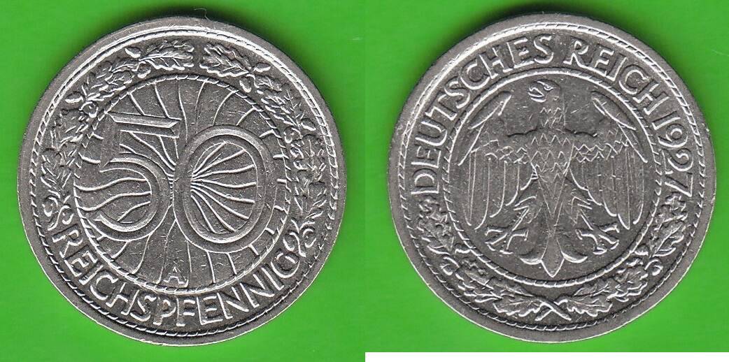 Weimarer Republik 50 Reichspfennig 1927 A AEF MA Shops