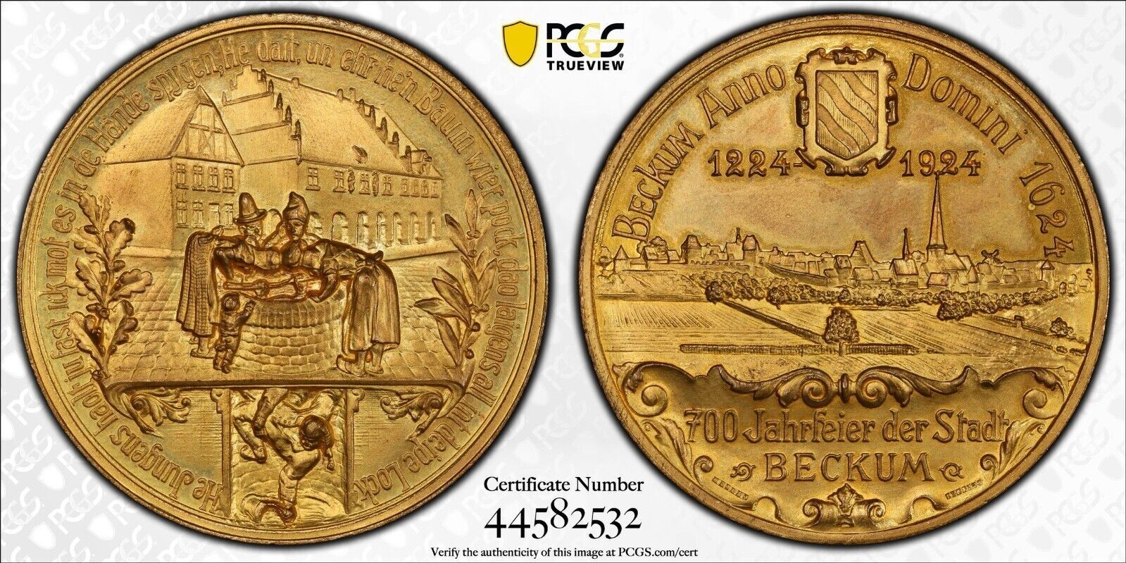 Medal Wow Pcgs Beckum Sp Unc City View Gilt Germany Rare Top