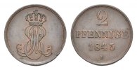 Braunschweig-Calenberg-Hannover Cu 2 Pfennig Ernst August 1837-1851