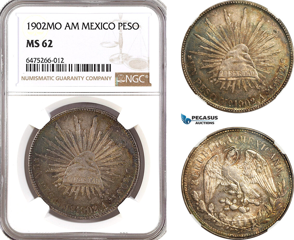 Mexico 1 Peso 1902 NGC MS62 MA Shops