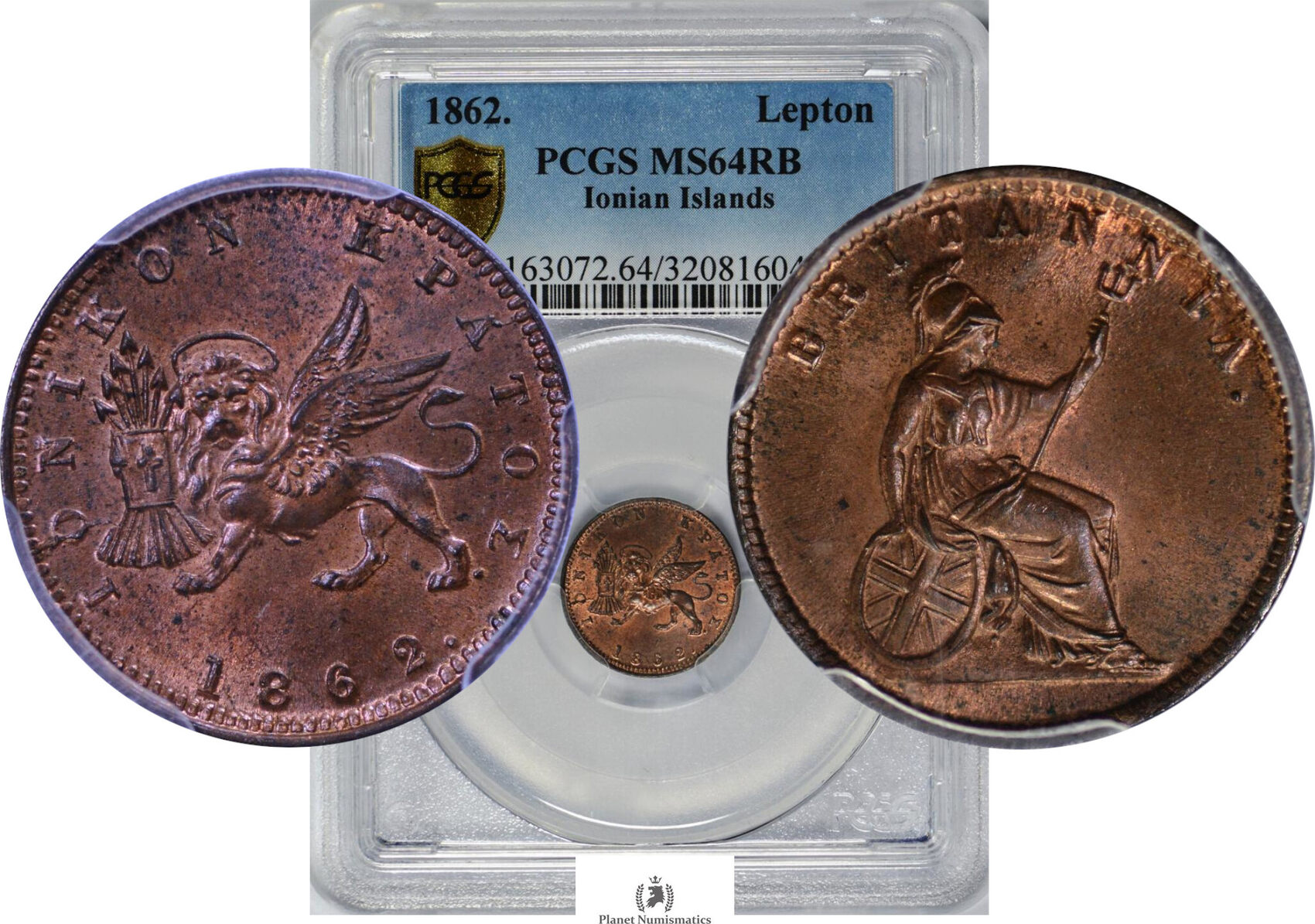 Greece Ionian Islands LEPTON COPPER 1862 KM 34 PCGS MS64RB MA Shops