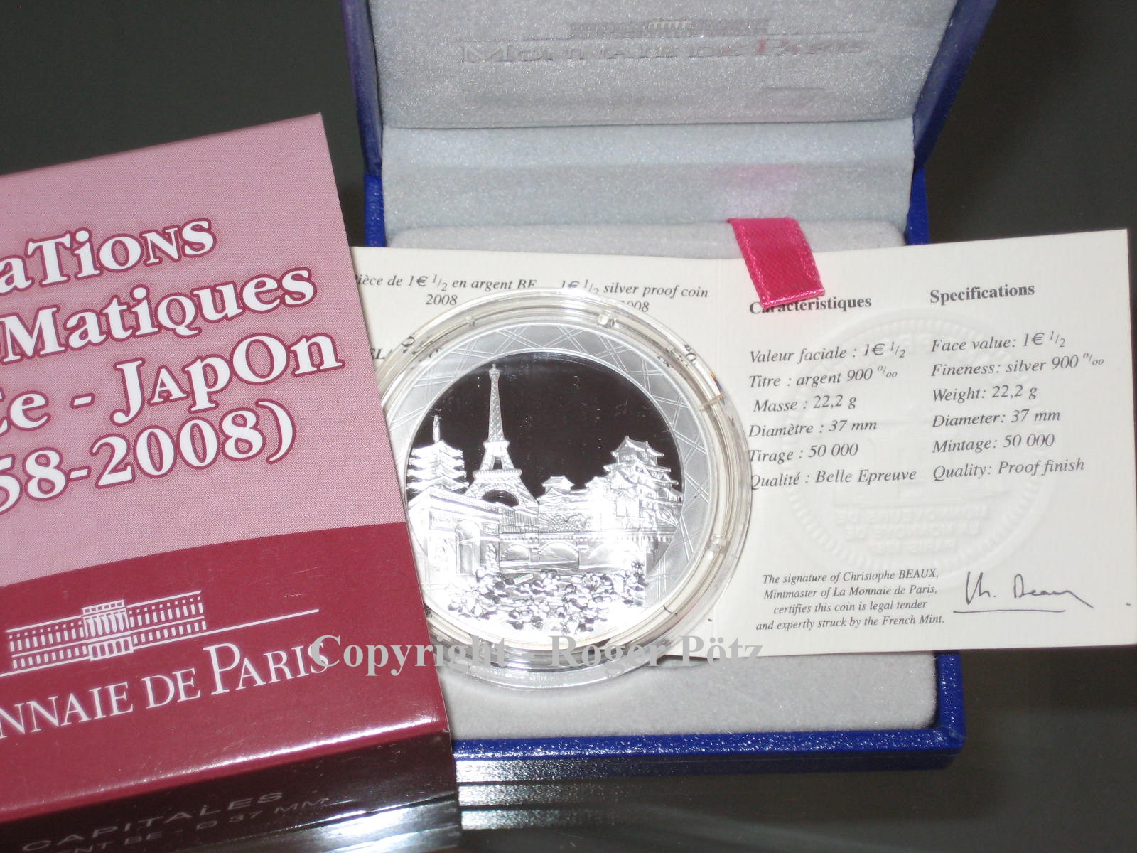 1 50 Euro 2008 Silber PP Japan Frankreich Eiffelturm Selten Proof