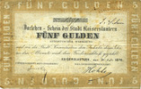 GERMANY Allemagne, Kaiserslautern Stadt, Darlehenscheine, billet, 5 gulden 31.7.1870