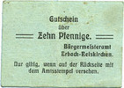 GERMANY - EMERGENCY NOTES (1914-1923) A - J Erbach-Reiskirchen, Gemeinde, billet, 10 pfennig (1917), au dos, numérotation ma
