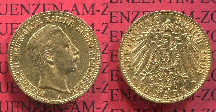 Preußen State of Prussia German Empire 10 Mark Goldmünze Kursmünze