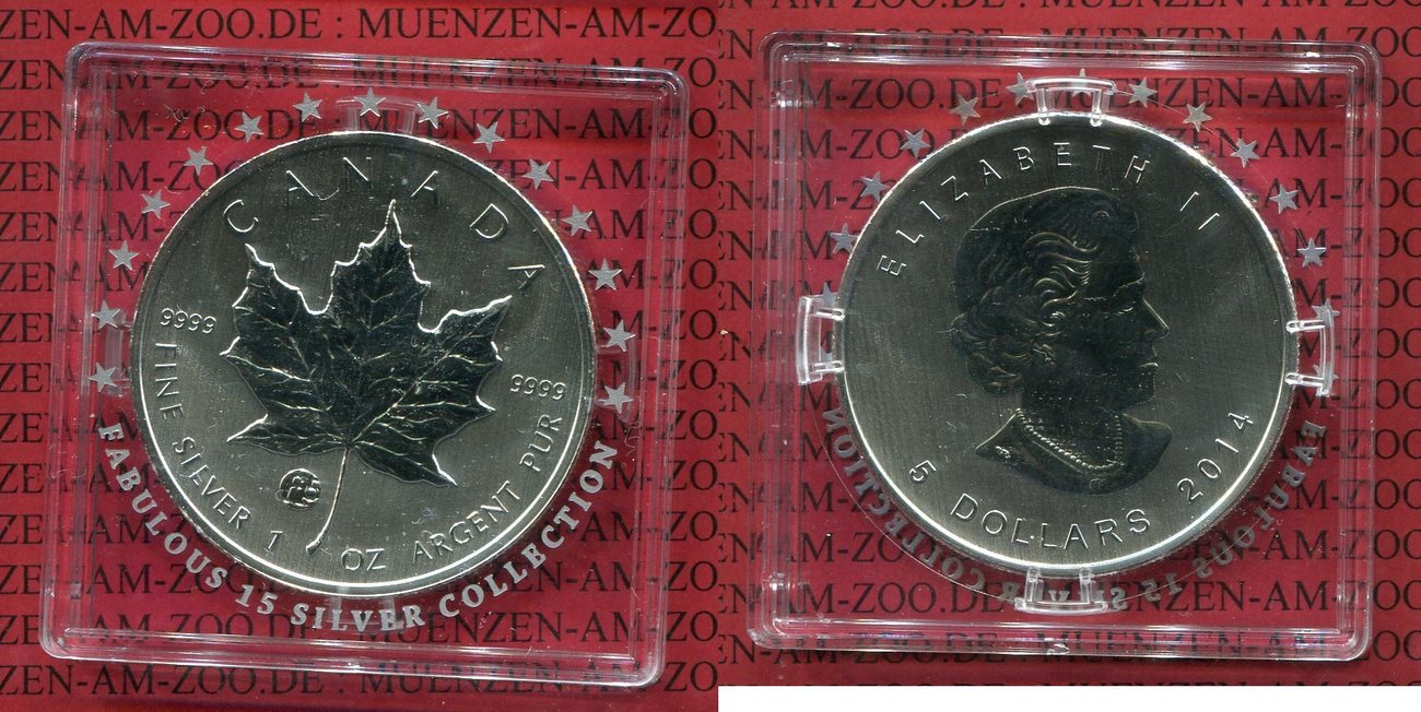 Kanada Canada 5 Dollars Silbermünze 2014 1 Unze Maple Leaf Fabulous 15