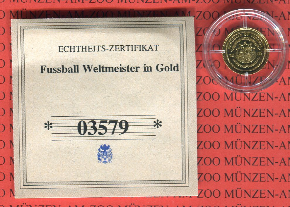 Liberia 25 Dollar Minigoldmünze 2005 Fussballweltmeister in Gold