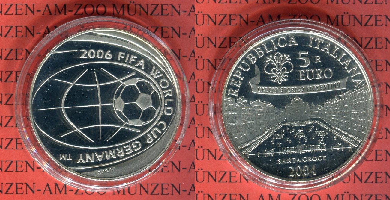 Italien 5 Euro Silbermünze 2004 FIFA Fußball Weltmeisterschaft