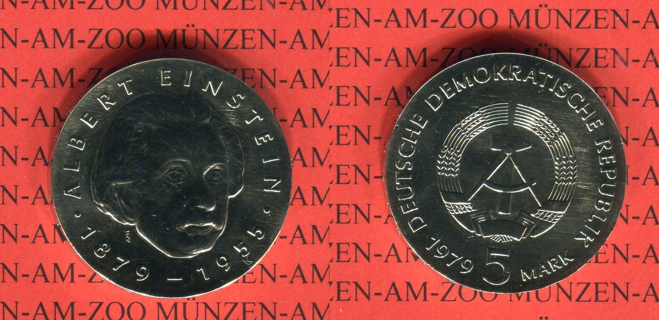 DDR 5 Mark 1979 Gedenkmünze 100 Geburtstag Albert Einstein unc MA Shops