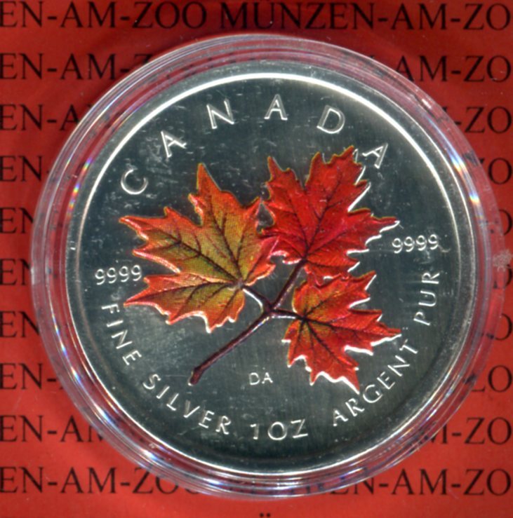 Kanada 5 Dollars Silbermünze 2001 5 Dollars Maple Leaf Farbapplikation