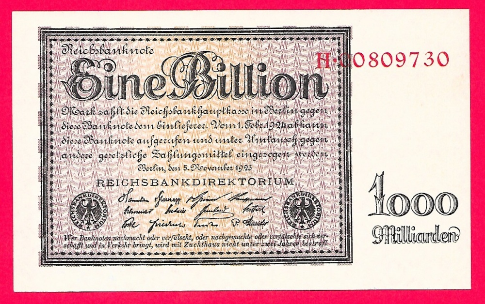 Deutsches Reich Billion Mark Reichsbanknote