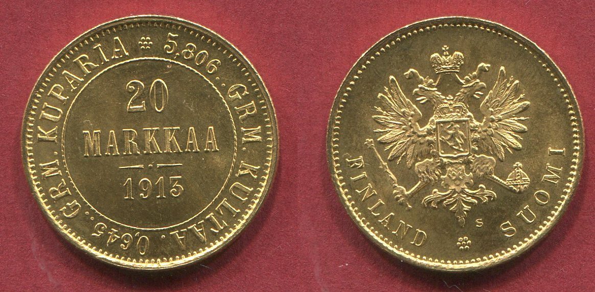 Finland Finnland Russland 20 Markkaa Gold 1913 Nikolaus II Von