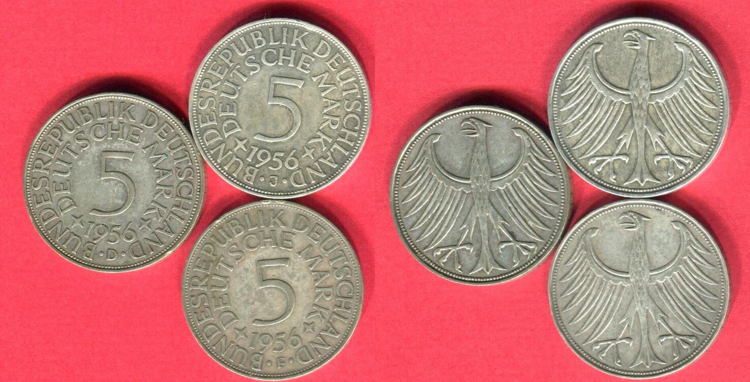 Bundesrepublik Deutschland 3 X 5 DM Silberadler 1956 3 X 5 Mark