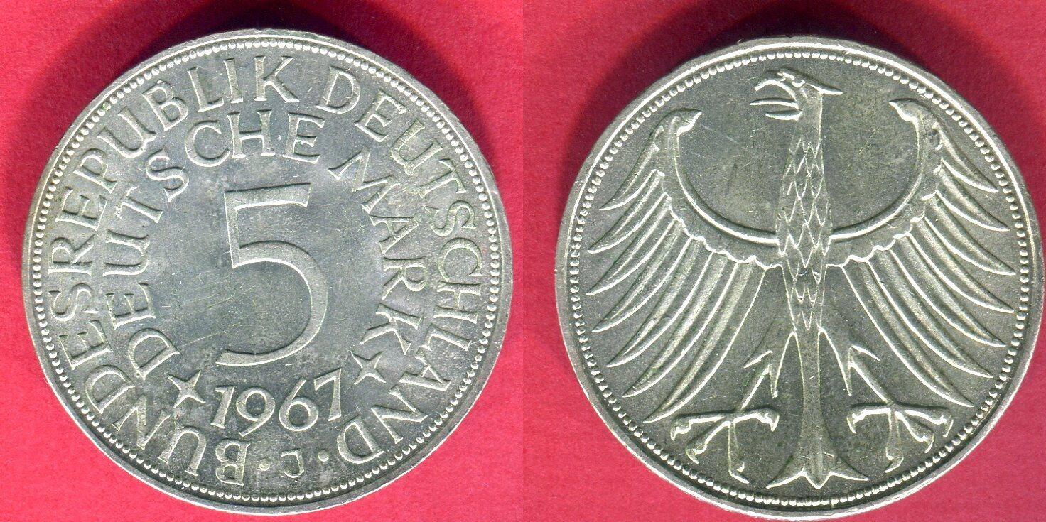 Bundesrepublik Deutschland 5 DM Silber Gedenkmünze 1967 J Silberadler