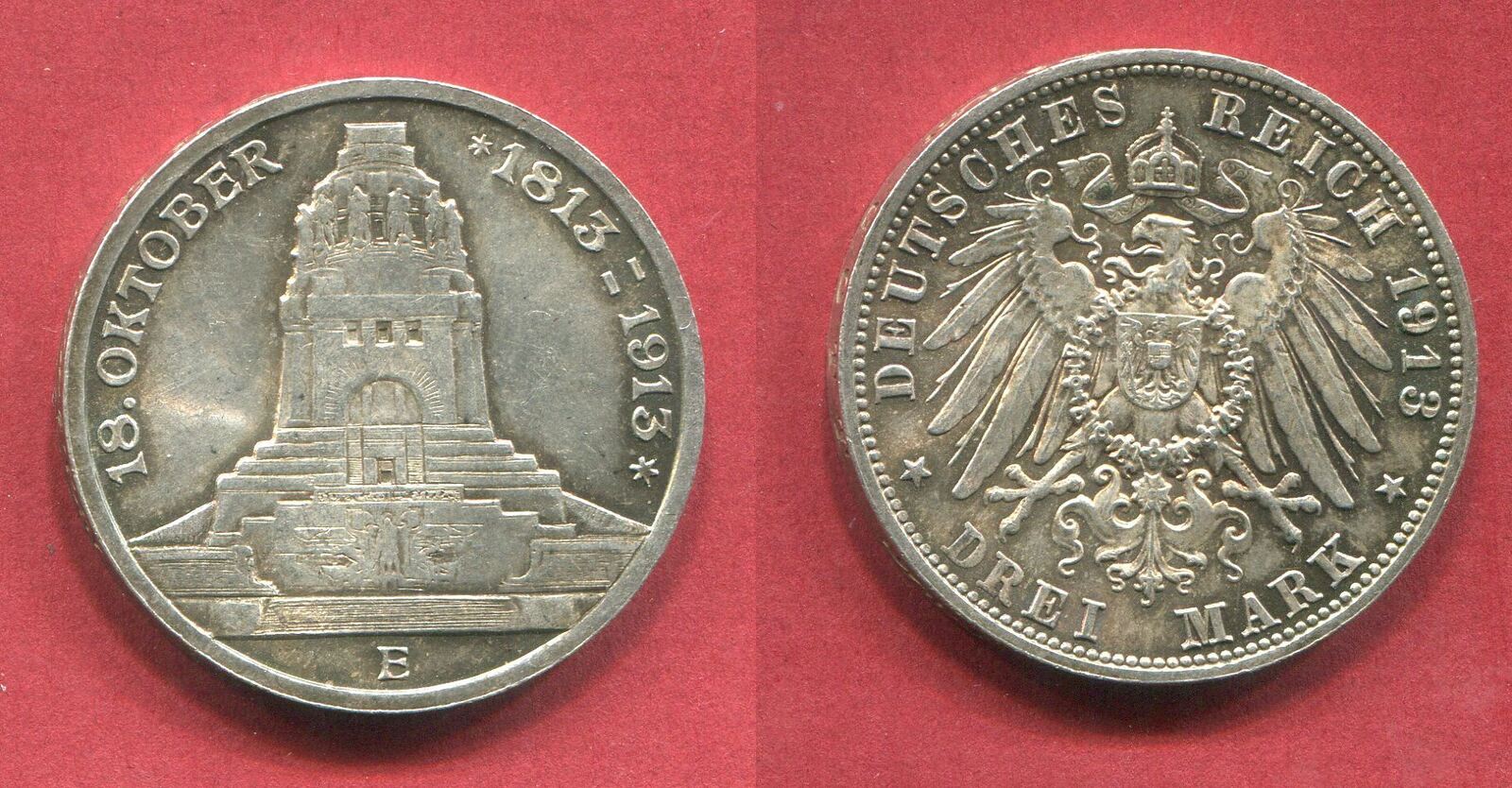 Sachsen Saxony German Empire 3 Mark Silber 1913 Völkerschlachtdenkmal