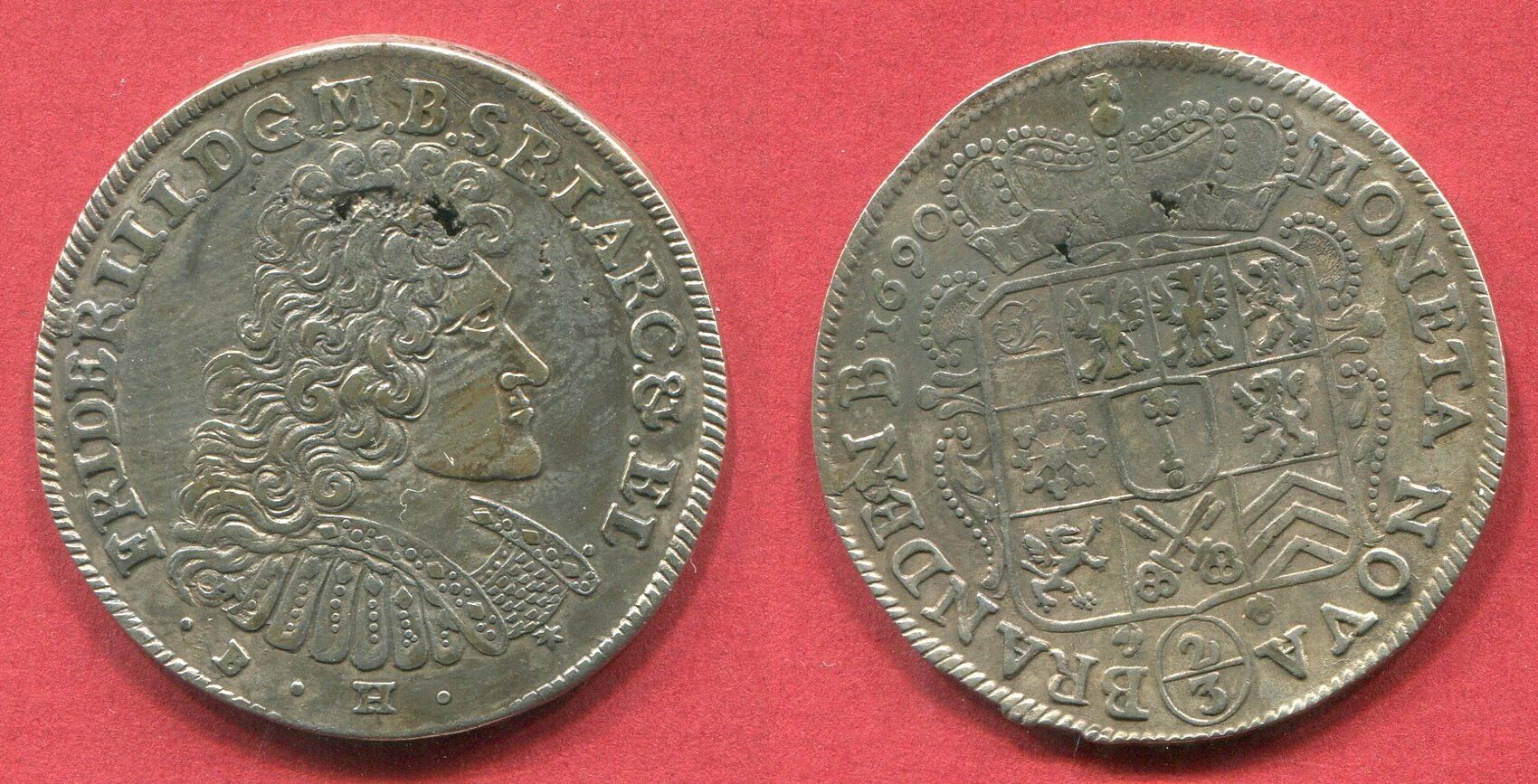 Brandenburg Preußen 2 3 Taler Gulden 1690 B H Friedrich III Kurfürst