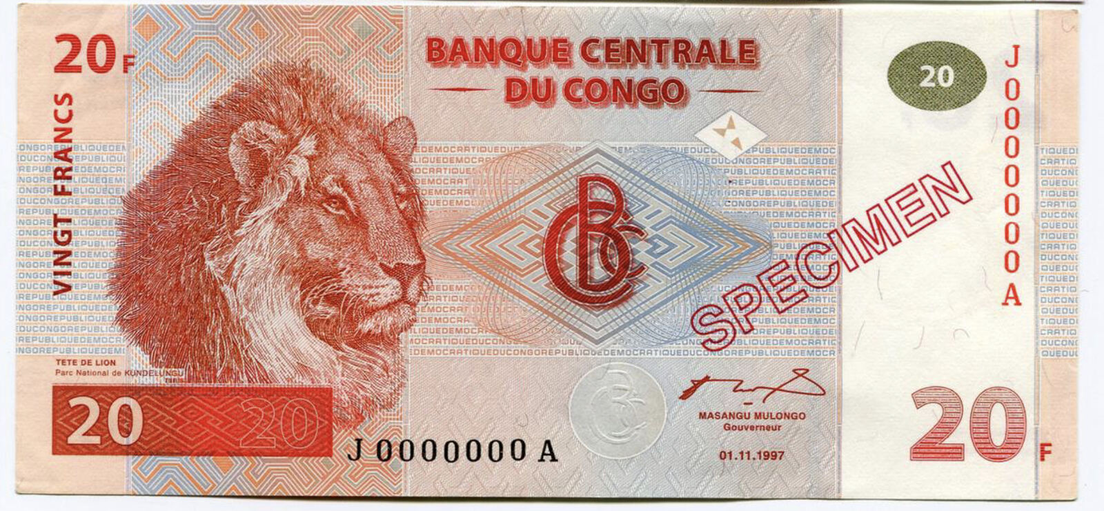 Demokratische Republik Kongo Congo Francs Specimen