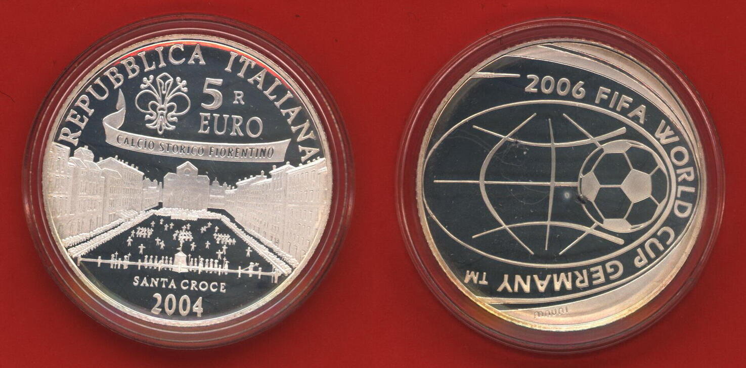 Italien 5 Euro Silbermünze 2004 FIFA XVIII Fußball Weltmeisterschaft