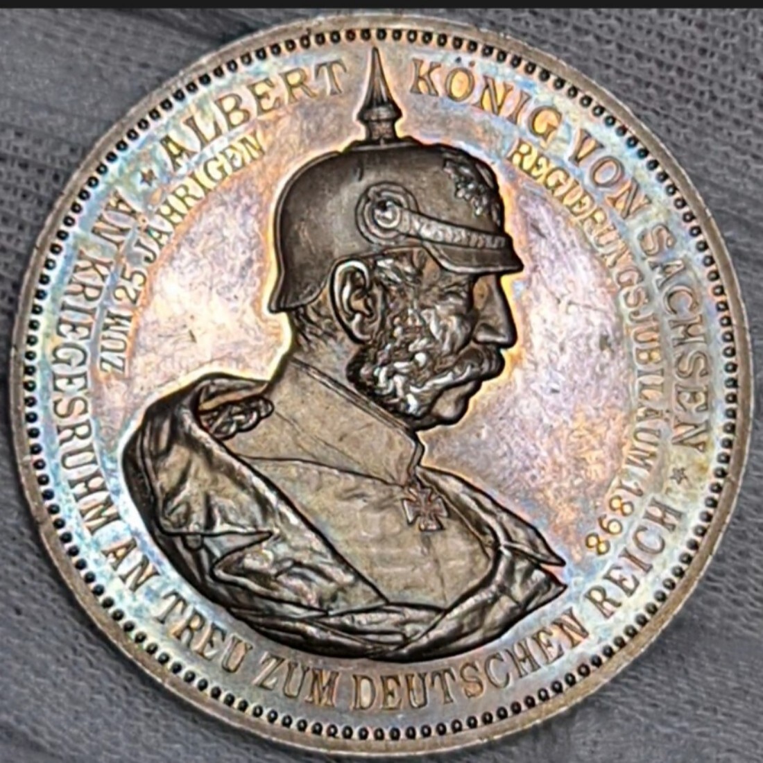 Sachsen Königreich Kaiserreich Silbermedaille 1898 Albert 1873 1902