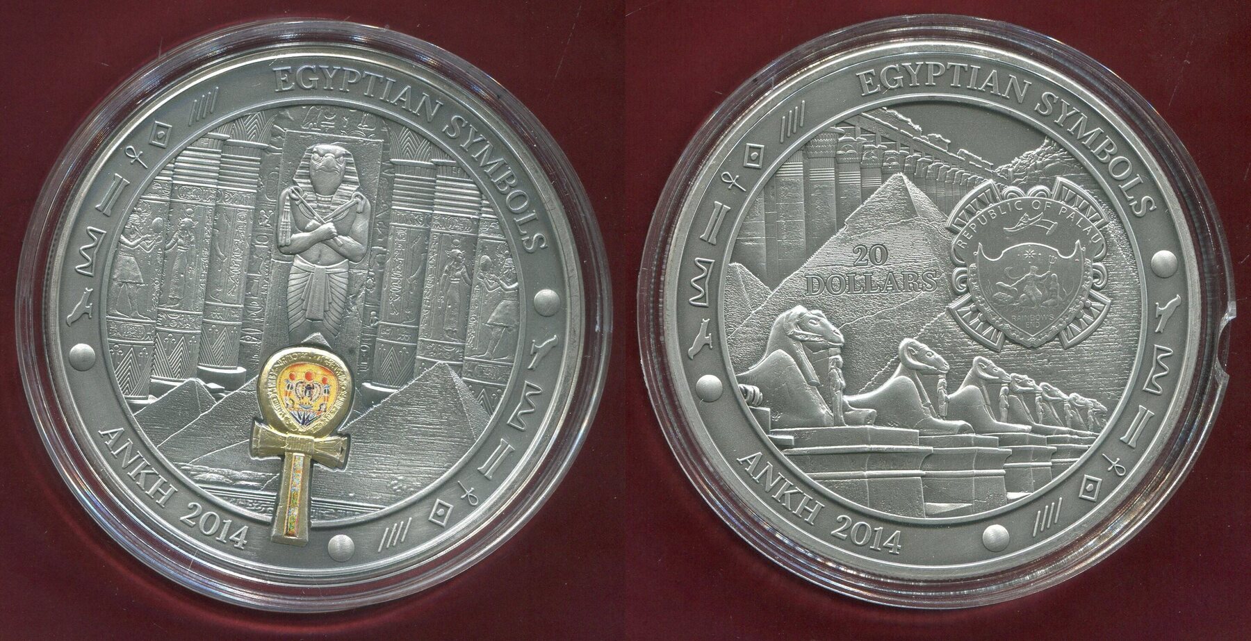 Palau 20 Dollars 2014 Egyptian Symbols Ägyptische Symbole Ankh 3 Ounces