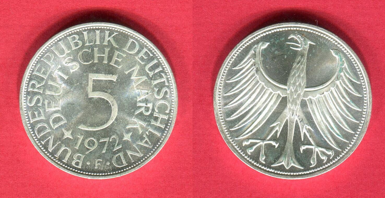 Bundesrepublik Deutschland 5 DM Silber Kursmünze 1972 F Silberadler