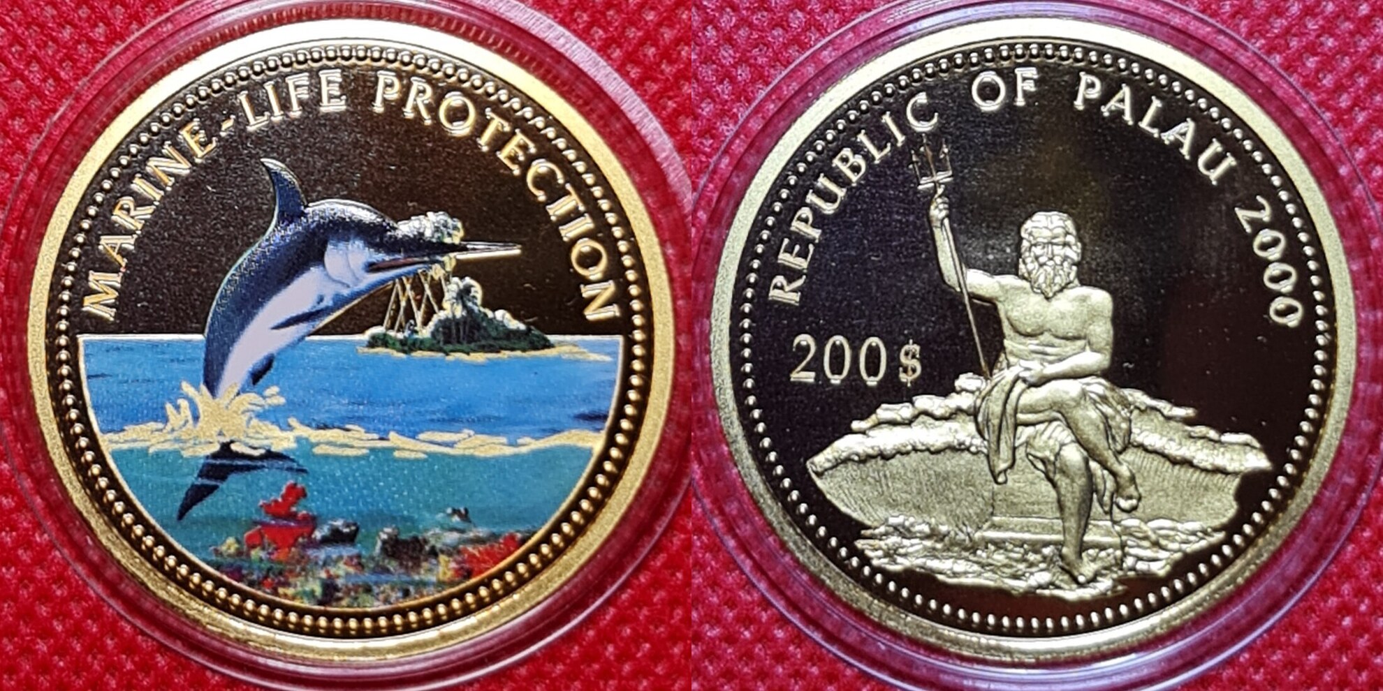 Palau 200 Dollars Farbmünze Gold 1 Unze Marine Life Protection Marlin