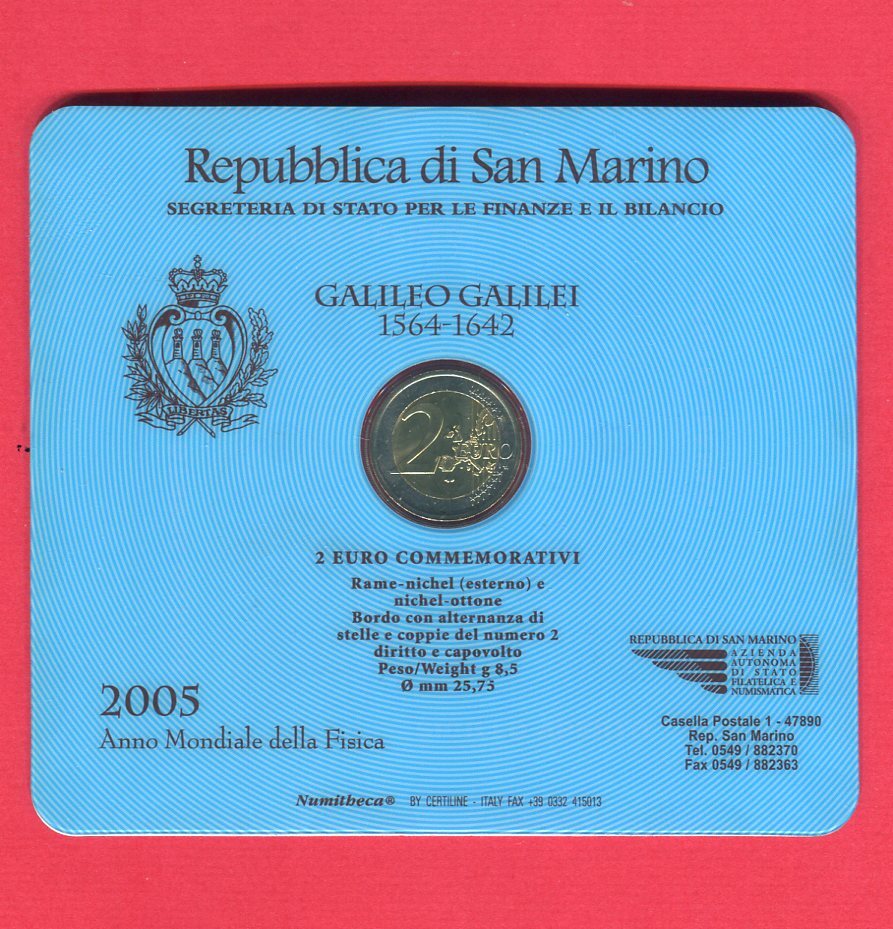 San Marino 2 Euro Gedenkmünze 2005 Galileo Galilei unc Русские монеты