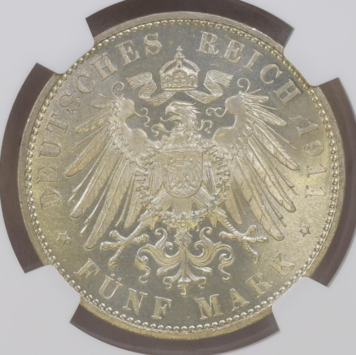 Deutschland Germany Kaiserreich Bayern Bavaria 5 Mark 1911 D 90