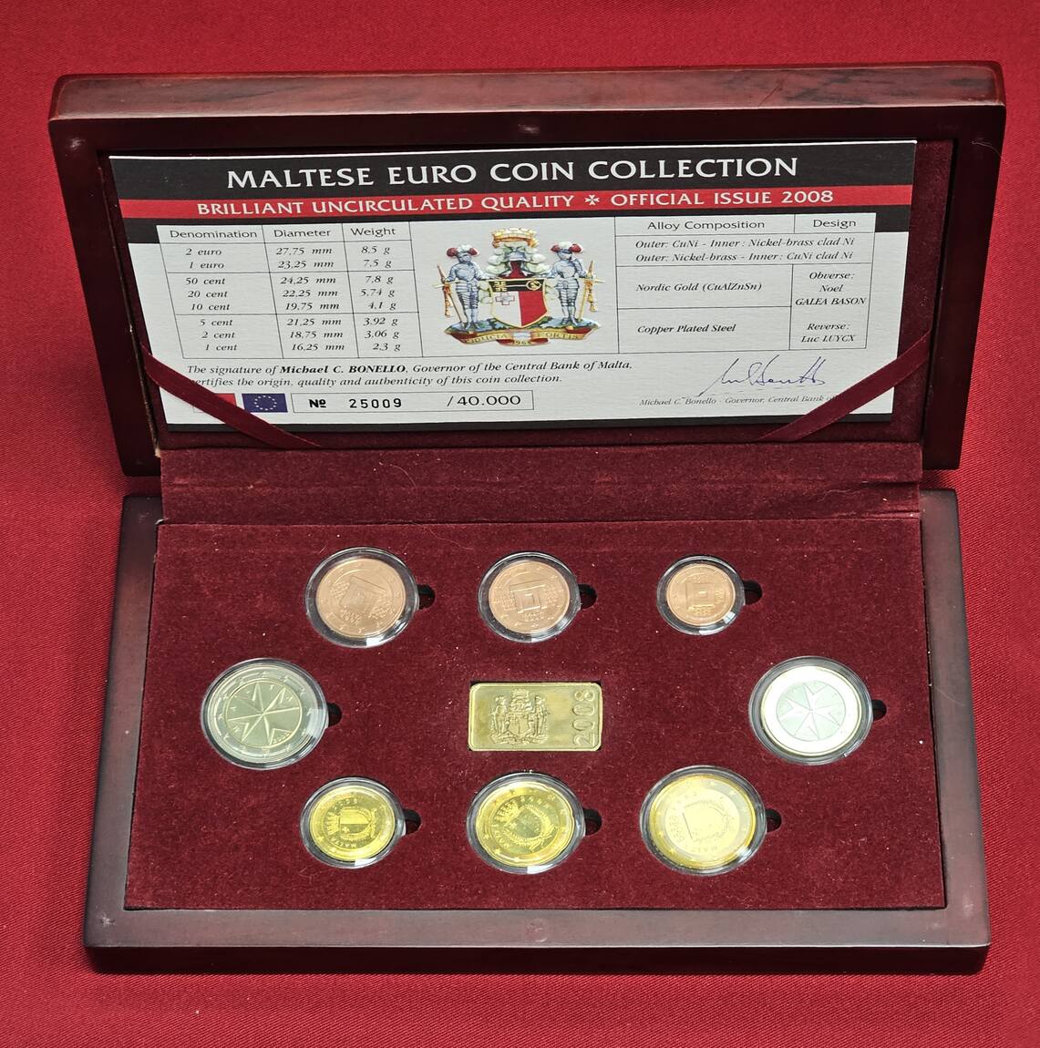 Malta KMS 3 88 Euro 2008 Kursmünzensatz 1 Cent bis 2 Euro bu wooden box