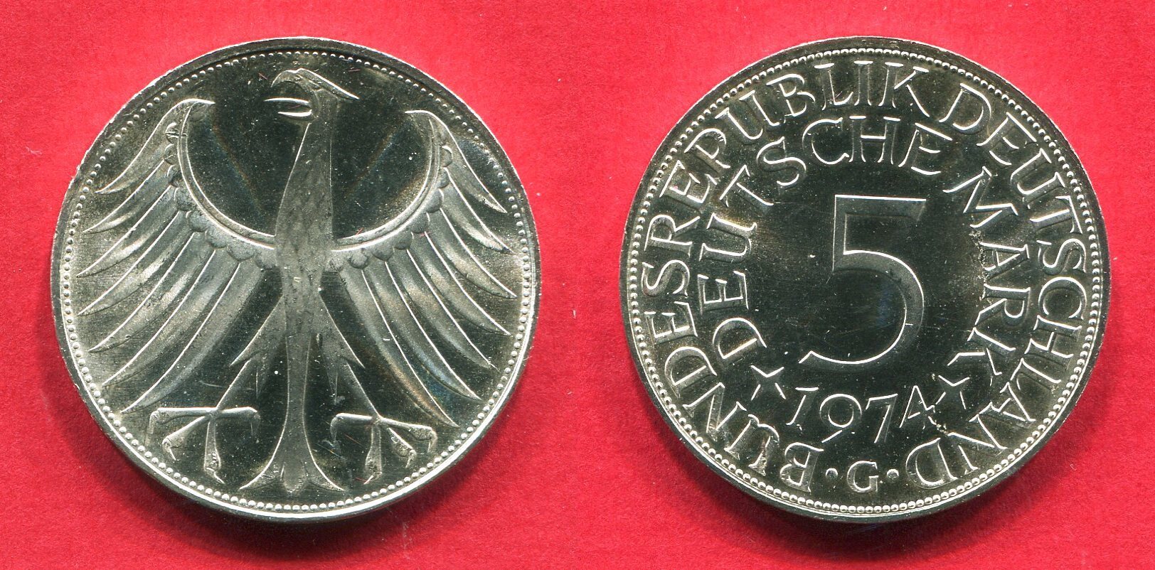 Bundesrepublik Deutschland 5 DM Silber Kursmünze 1974 G Silberadler