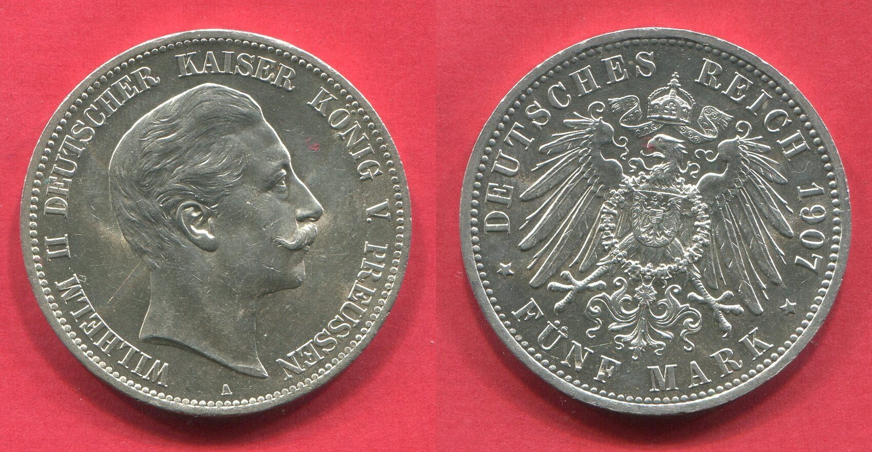 Deutschland Germany Kaiserreich Preußen 5 Mark 1907 A Wilhelm II