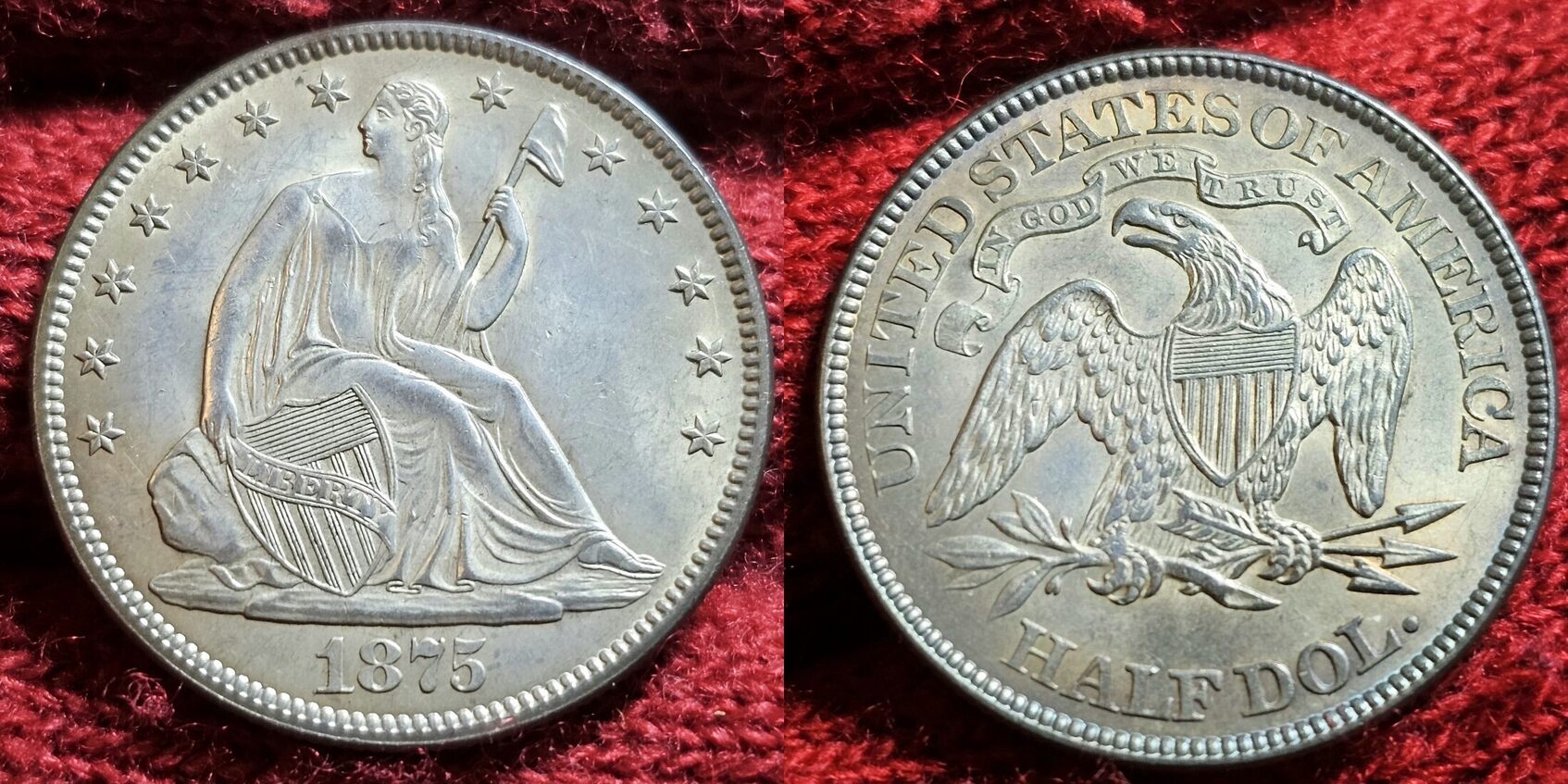 USA 50 Cents 1 2 Dollar Circulation Coin 1875 Sitzende Liberty Seated