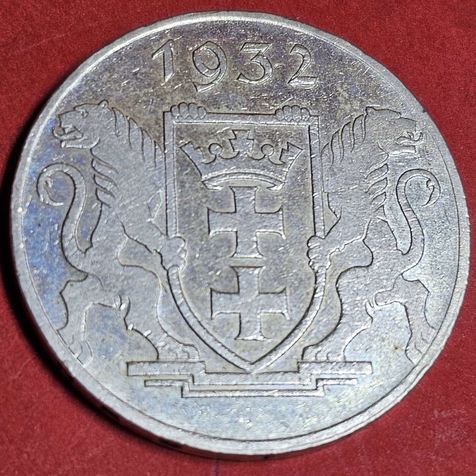 Danzig Freie Stadt Free City 5 Gulden 1932 Krantor Silber NEC TEMERE