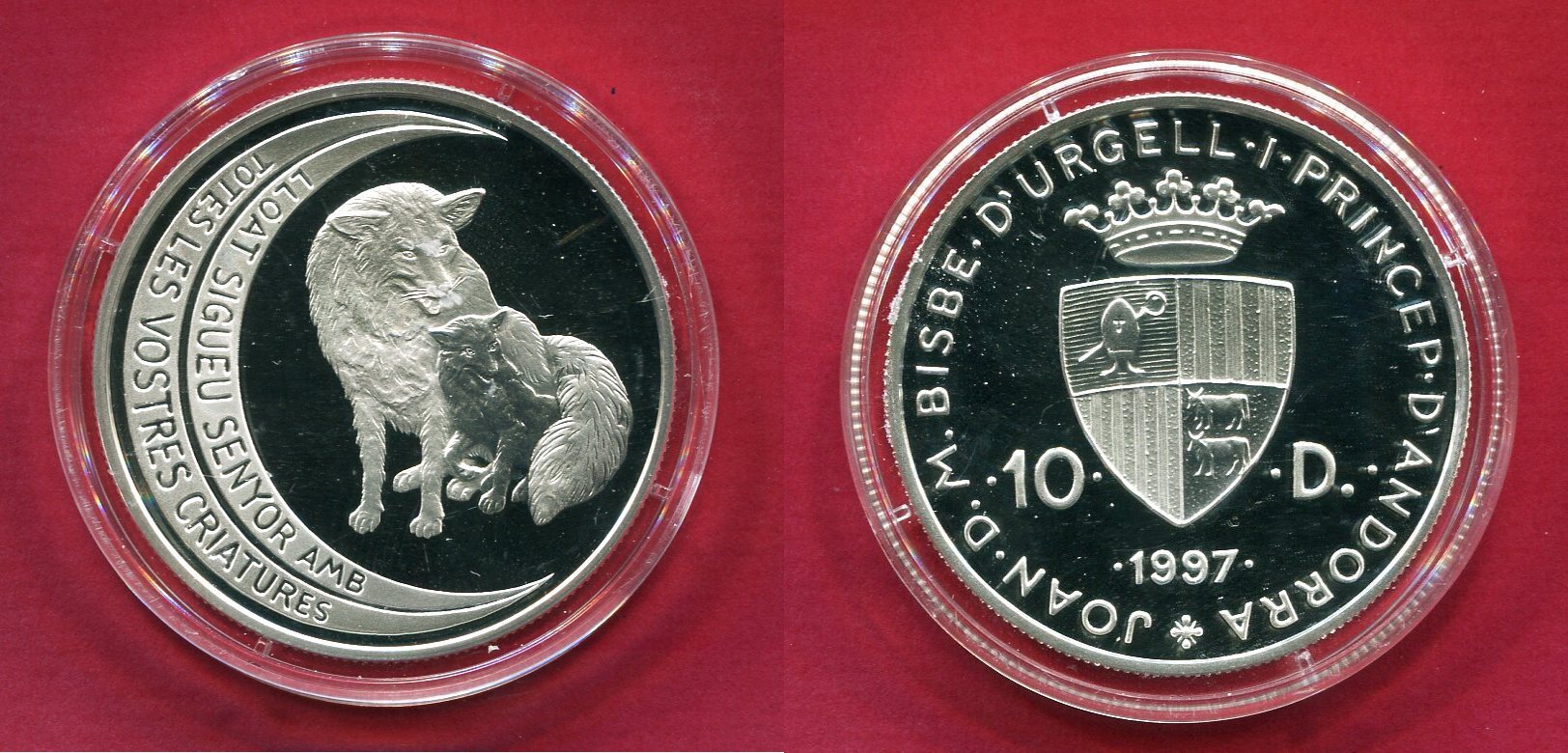 Andorra 10 Diners Silbermünze 1997 Fuchs Gefährdete Tierwelt Serie