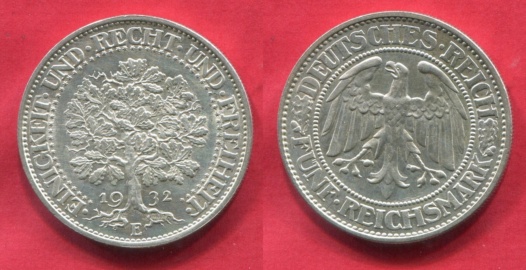 Deutsches Reich Weimarer Republik 5 Reichsmark Kursmünze Silber 1932 E