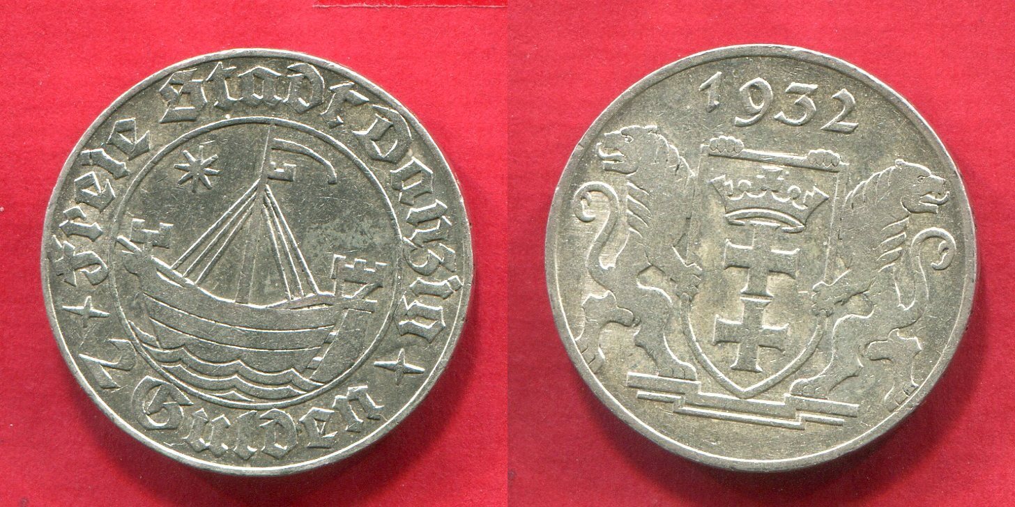 Danzig Freie Stadt Free City 2 Gulden 1932 Kogge EF AU MA Shops