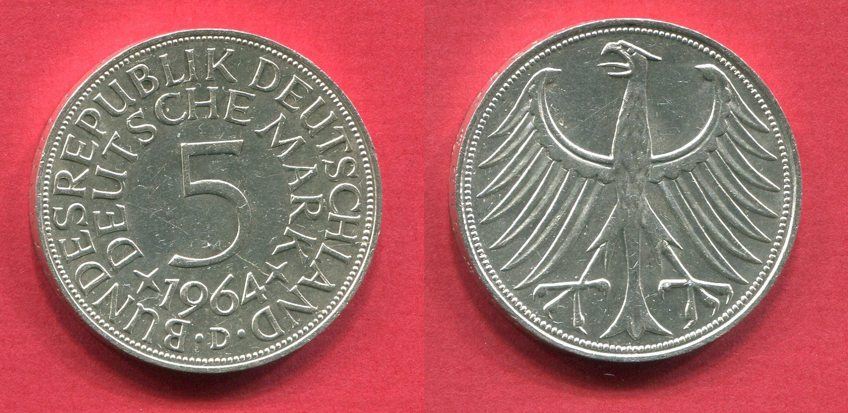 Deutschland BRD 5 Mark Kursmünze 1964 D Silberadler unc MA Shops