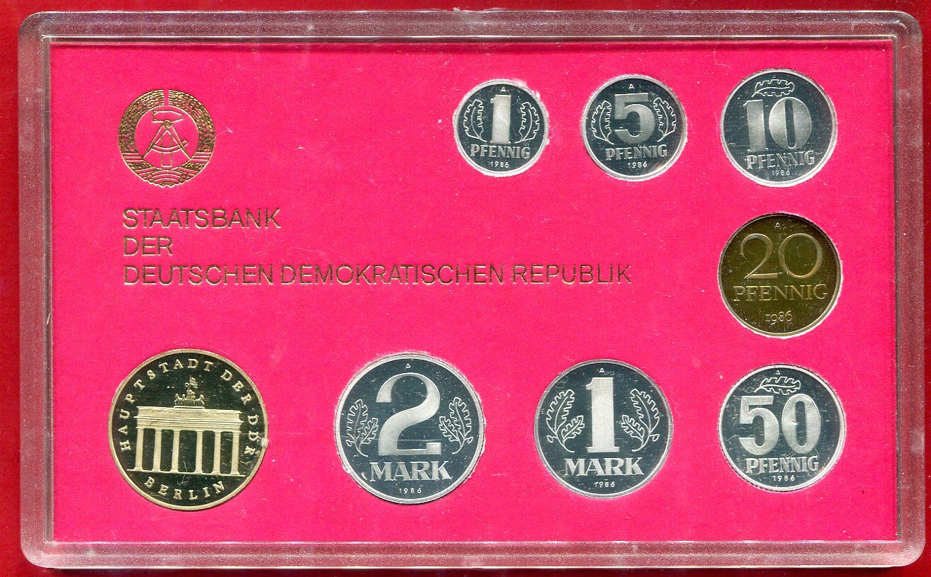 Eastern Germany DDR GDR 8 86 Mark Kursmünzensatz 1986 KMS 1 Pfennig bis