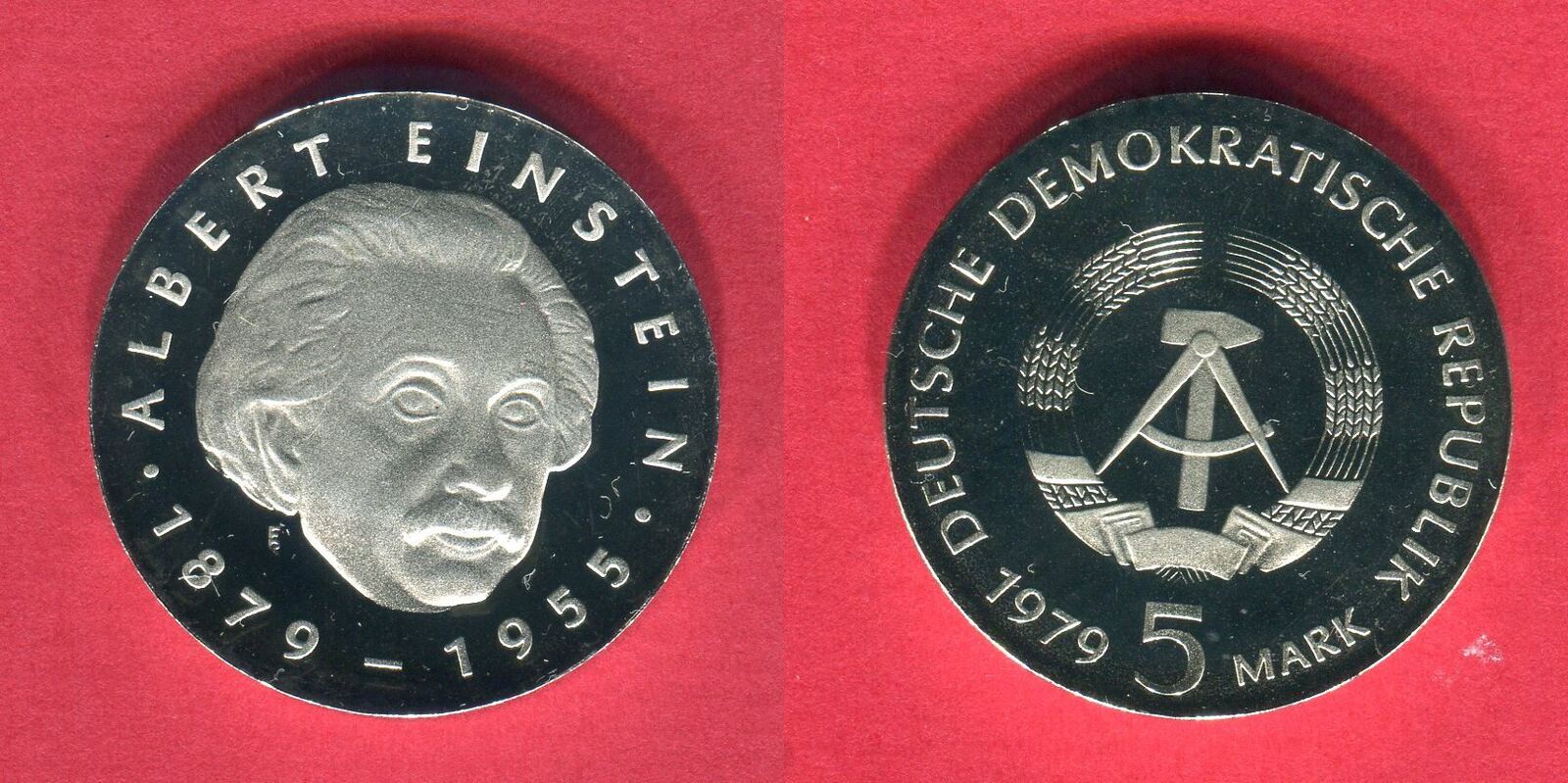 DDR 5 Mark Gedenkmünze 1979 100 Geburtstag von Albert Einstein 1879