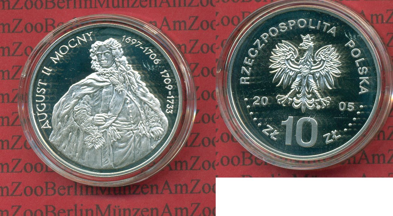 Polen Poland 10 Zloty Silbermünze Polen 10 Zloty 2005 August II Der